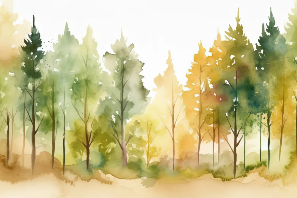 Fresque murale aquarellée sur le thème de la forêt
